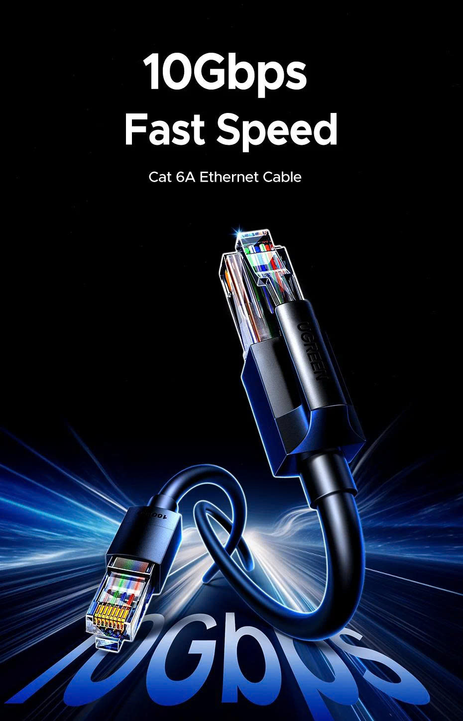 Ugreen 55159 Dây cáp mạng CAT6A UTP 5m màu đen, tròn